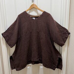 Match Point Women's 100% Linen Oversized Tunic Top Size S Brown Lagenlook Boho